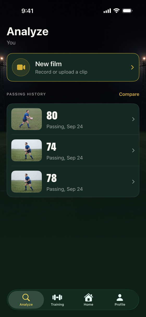 Passing history in the app, with each check listed under the date it was filmed.